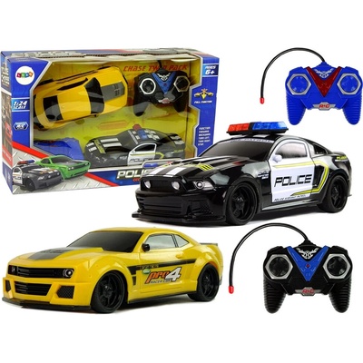 R/C sada autíček pro policejní honičku – policejní vůz a žluté sportovní auto se 2 ovladači