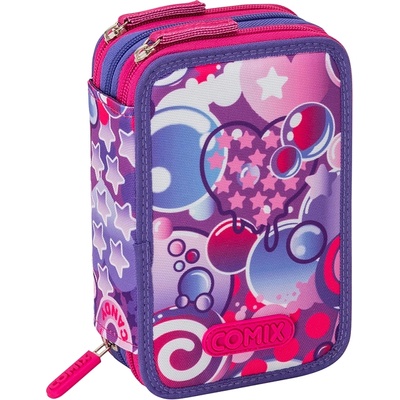 Ученически несесер Comix Bright Bubbles Girl с 3 ципа и съдържание (67058)