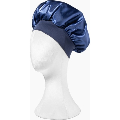 Satin Hair Bonnetabs - Saténová čiapka pre kučeravé vlasy s lemom modrá