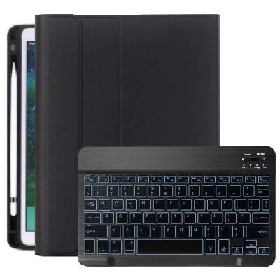 Калъф с клавиатура с подсветка и място за Apple Pencil за iPad 9, 7" (2017/2018) / Air 1 / 2 / Pro 9, 7" - черно (69848)