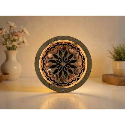 Li-Go "Dvanáct achátových srdcí" dřevěná lampa/obraz s baterií a pohybovým čidlem/31 cm dub