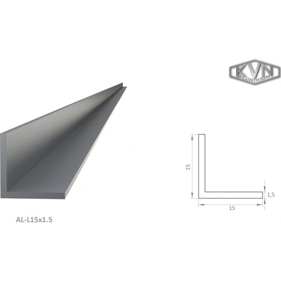 L profil 15x15x1.5mm, délka 6000 mm, materiál EN AW-6060 T66, přírodní hliník bez povrchové úpravy, cena za kus