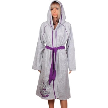 Дамски ватиран халат в сив меланж с апликация