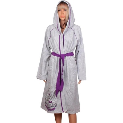 Дамски ватиран халат в сив меланж с апликация