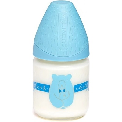 Suavinéx láhev MFL skleněná anatomická savička modrý méďa 120 ml