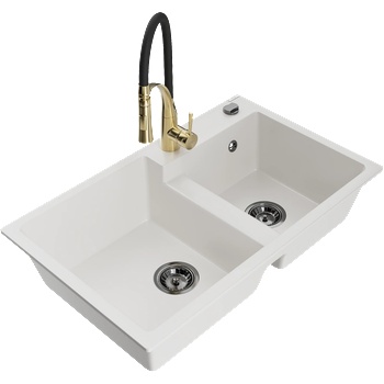 Mexen Tomas двоен мивка от гранит с кухненски смесител Aster, бял - 6516-20-73450-57-B (6516-20-73450-57-B)