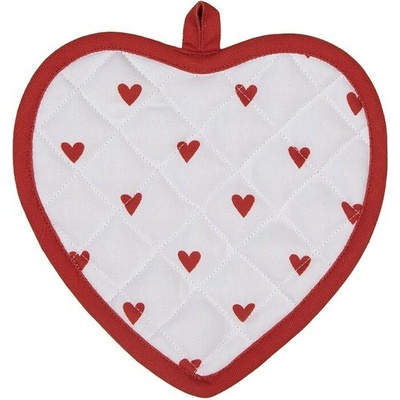 Clayre & Eef Bielo-červená Chňapka podložka so srdiečkami Love It 20 x 20 cm