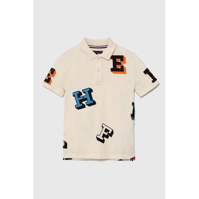 Tommy Hilfiger Детска памучна тениска с яка Tommy Hilfiger в бежово с десен (KB0KB08950.128.176.PPYH)