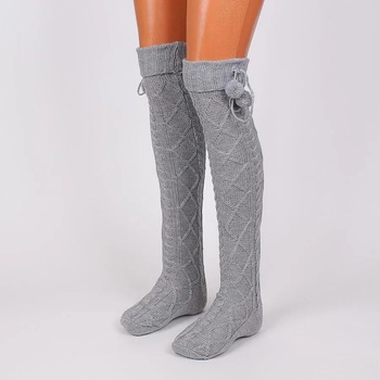 Image 1 of Дамски плетени 7/8 чорапи в светлосиво с помпони