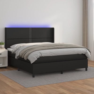 Petrashop 3139337 boxspring postel s matrací a LED černá umělá kůže