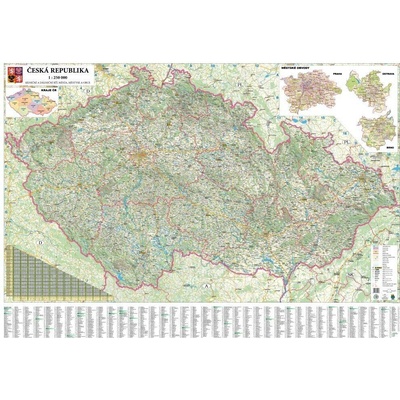 Česká republika silniční obří - nástěnná mapa 200 x 132 cm, lamino + stříbrný hliníkový rám