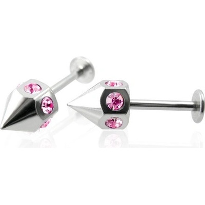 Šperky eshop labret do brady kužel se zirkony růžový pár E16.14