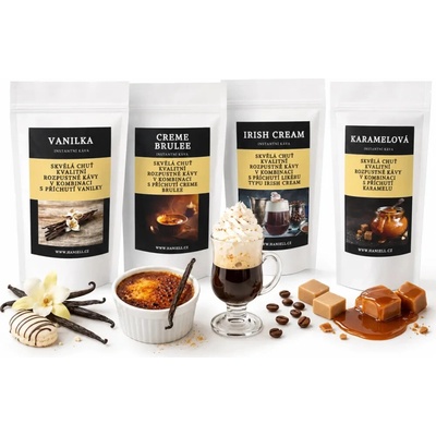 Haniell Súprava rozpustných káv Sladká klasika vanilka, karamel, crème brulée, irish cream 4 x 100 g