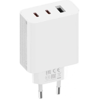 Xiaomi GaN Fast Wall Charger 67W (2C1A) - захранване за ел. мрежа за мобилни устройства с USB-A и 2xUSB-C изходи с технология за бързо зареждане и USB-C кабел (бял)