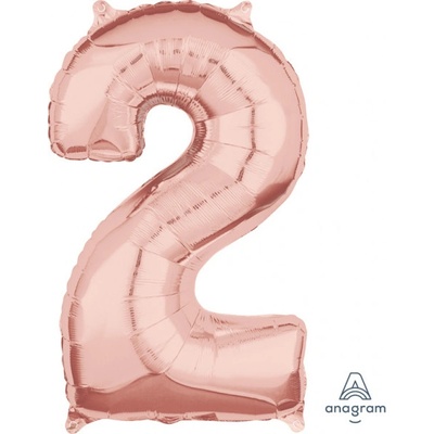 Balónek fóliový narozeniny číslo 2 růžovo zlaté 66 cm