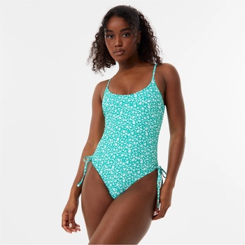 Jack Wills Бански костюм Jack Wills Ruched Side Swimsuit - Green Ditsy