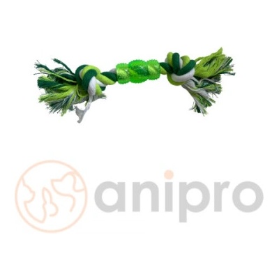 Anipro Play - Въжена играчка за кучета с PVC детайл и 2 възела, бяло/зелено 30 см, 140-150 гр