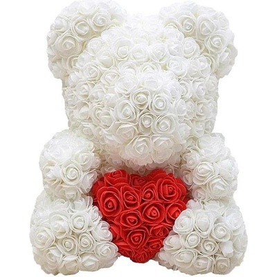 BudNej medvídek z růží se srdcem 25 cm - bílý - v dárkovém balení - MN9407