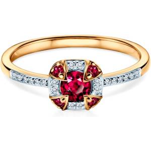SAVICKI Пръстен Rosavine: двуцветно злато, рубин, диаманти