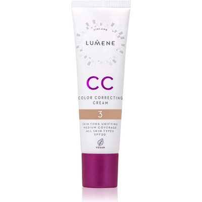 Lumene CC Color Correcting Cream CC крем за уеднаквяване тена на лицето SPF 20 цвят 3 (Warm) 30ml