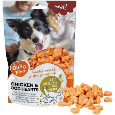 Duvoplus Chicken and cod snack hearts - Лакомство за кучета от малки породи, вкусни хапки с пилешко и риба треска, 180 гр