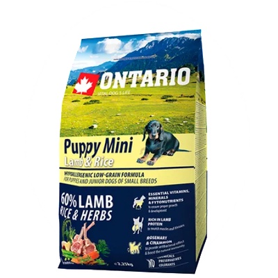 ONTARIO Puppy Mini Lamb & Rice - пълноценна храна за подрастващи кученца от малки породи (1-12 месеца) с агне и ориз 2, 25 кг, Чехия 214-10195