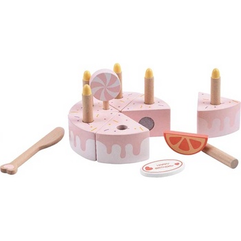 Classic World Детска торта от дърво със свещички в пастелно розов цвят (cw50565)
