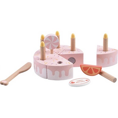Classic World Детска торта от дърво със свещички в пастелно розов цвят (cw50565)