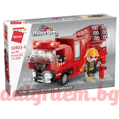 Qman Конструктор qman 12021-1 Пожарен автомобил със спасителни ракети (q12021-1)