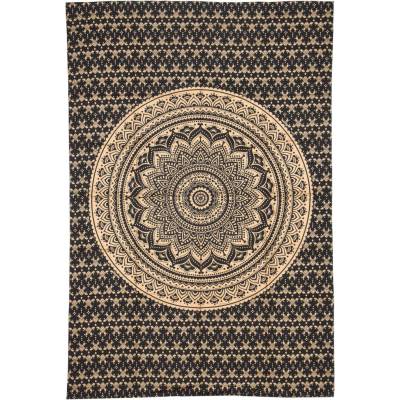 Sanu Babu přehoz na postel s tiskem černý zlatý tisk Mandala 204 x 140 cm