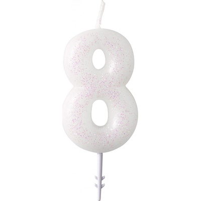 Narozeninová svíčka bílá se třpytkami "číslo 8", 4,5 cm