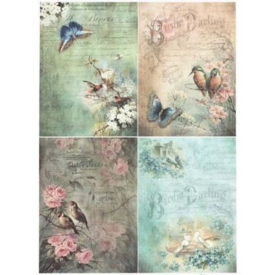 Itd. Collection Rýžový papír Čtyři obrázky s ptáčky A4 – Zboží Mobilmania