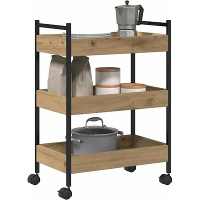 Servírovací stolek kolečka kov dřevo černá dub artisan NoBi PANAMA