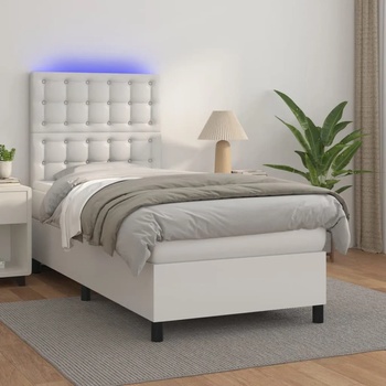 vidaXL Боксспринг легло с матрак и LED бяло 80x200 см изкуствена кожа (3135910)