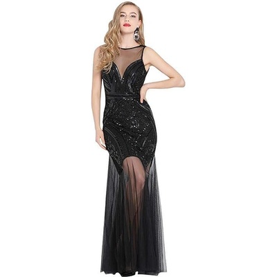 Черна рокля с тюл и пайети в стил от 1920-те години