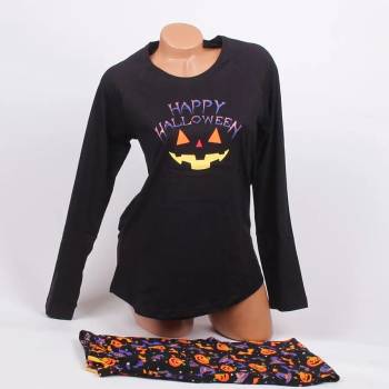 Image 1 of Дамска памучна пижама в черен цвят с тикви