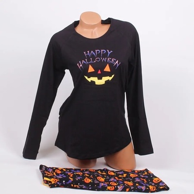 Дамска памучна пижама в черен цвят с тикви