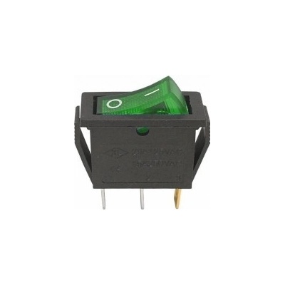 Prepínač kolískový 3pin 12V zelený