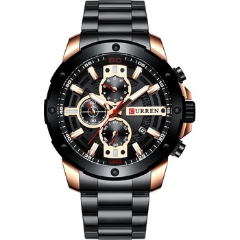 Curren Мъжки часовник Curren Kathos, Хронограф, Неръждаема стомана, Кварцов, Черен/Розово злато (CURREN-8336-BLACK-ROSEGOLD)