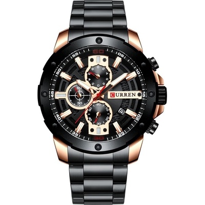 Curren Мъжки часовник Curren Kathos, Хронограф, Неръждаема стомана, Кварцов, Черен/Розово злато (CURREN-8336-BLACK-ROSEGOLD)