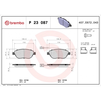 BREMBO Sada brzdových platničiek kotúčovej brzdy P 23 087