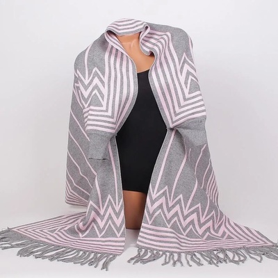 Болеро-жилетка в сиво с розови ленти и ресни