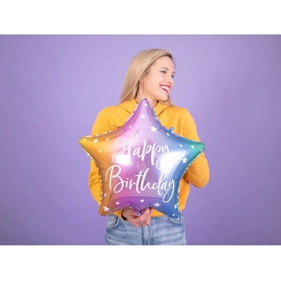 Party Deco FB93 000 Fóliový balón Narodeninová hviezda 40cm Farebný