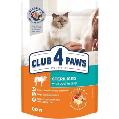 CLUB 4 PAWS Premium pre sterilizované mačky s hovadzim mäsom 80 g