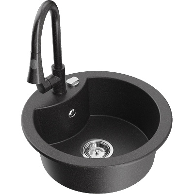 Mexen Diego гранитна мивка с 1 камера и кухненски смесител Elia, черен на пръски - 6512-76-670101-76 (6512-76-670101-76)