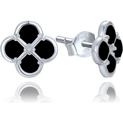 Minet Stříbrné náušnice čtyřlístky s černou perletí JMAS7058CE01