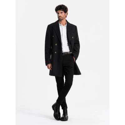 Ombre Men's double-breasted coat with decorative buttons black čierna