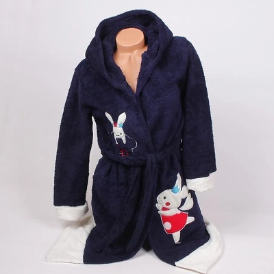 Дамски мек халат в тъмносиньо със зайче