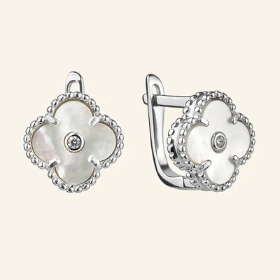 SilveAmo Strieborné náušnice Perlový štvorlístok s kubickými zirkónmi CK2PF.283