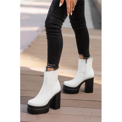Moda Trend Дамски боти с висок ток и платформа - Бели #362415 (362415_Бяло)